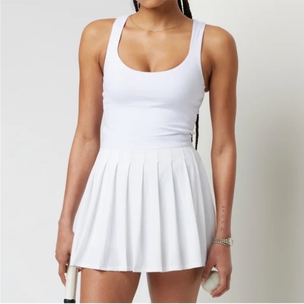 Vuori White Backless Pleated Tennis Dress